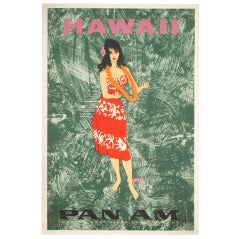 Retro Original Mid Century Hawaiian Pan Am Travel Poster, circa 1960s