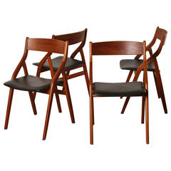 Set of Four Dyrlund Danish Modern Teak Folding Dining Chairs