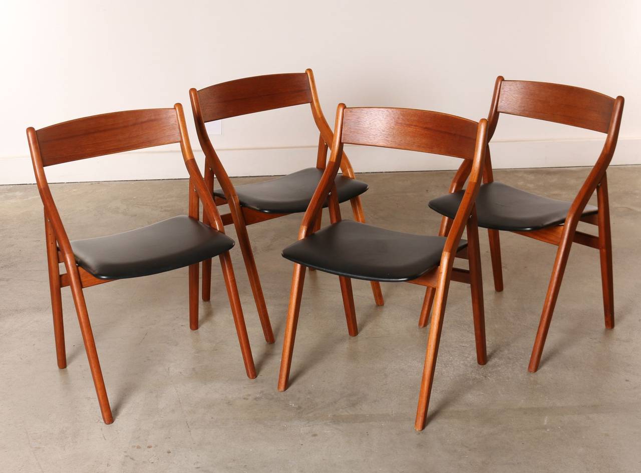 Stained Set of Four Dyrlund Danish Modern Teak Folding Dining Chairs