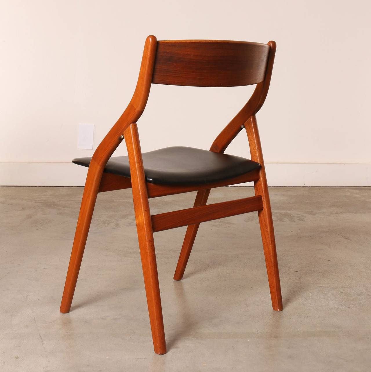 Naugahyde Set of Four Dyrlund Danish Modern Teak Folding Dining Chairs