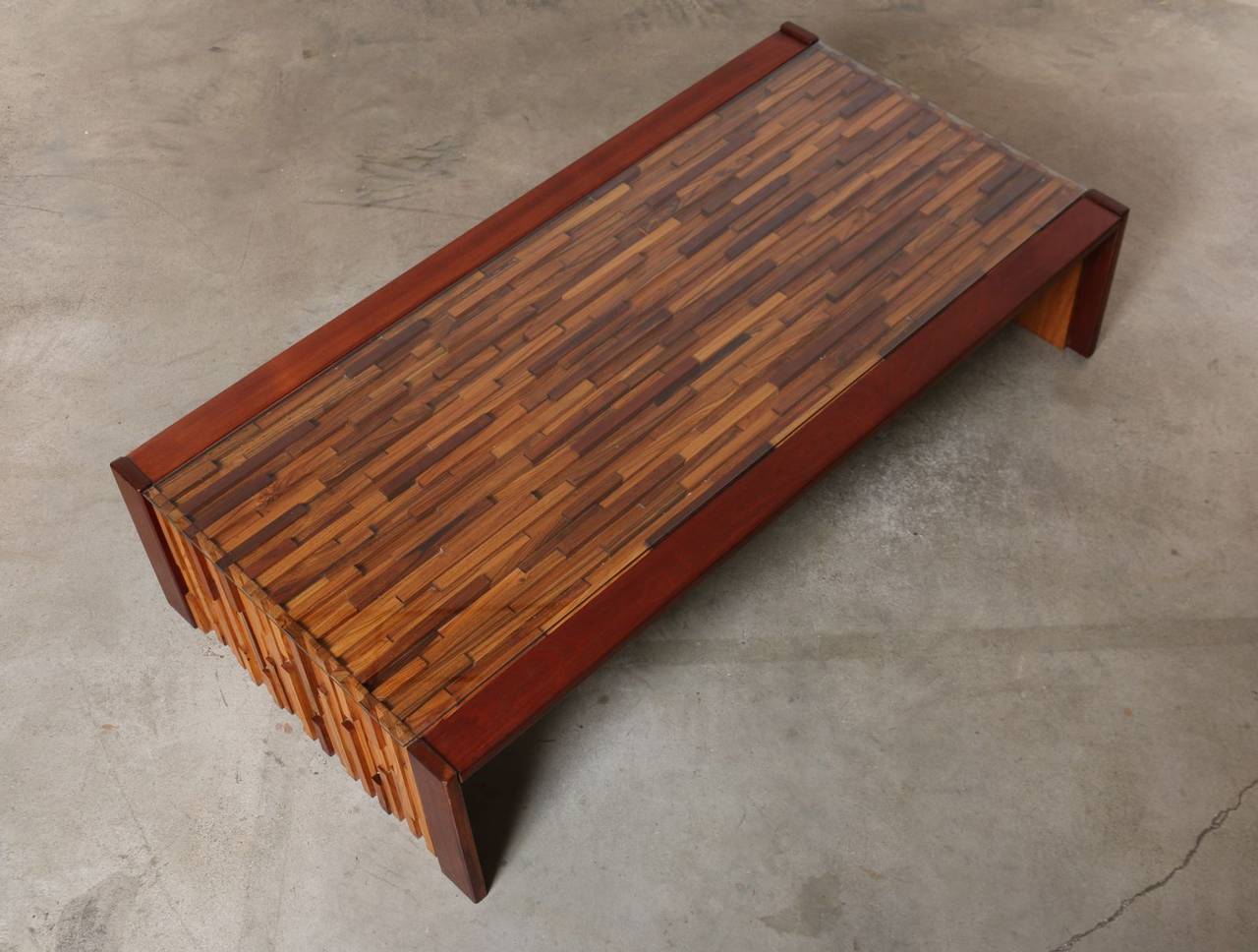 Mid-Century Modern Percival Lafer Jacaranda, Rosewood and Glass Coffee Table, Brazil, 1960s
