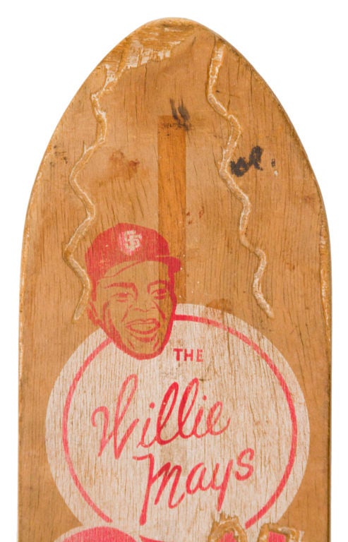 One of the rarest of all skateboards.  This Willie Mays Baseball tribute skate board features the likeness of baseball legend Willie Mays and his catch phrase 'Say Hey' clearly writ.  A wonderful example of early cross-market marketing by Union
