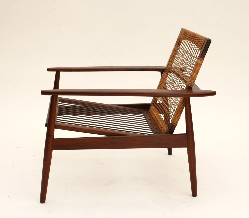 Mid-20th Century Hans Olsen 1950s Danish Rosewood and Cane Easy Chair