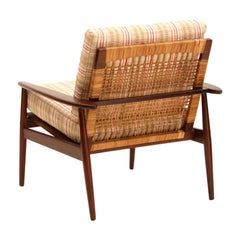 Hans Olsen 1950s Danish Rosewood and Cane Easy Chair