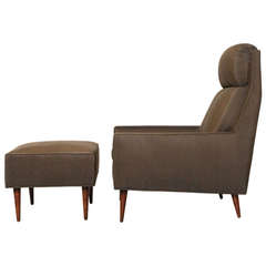 Danish Lounge Chair and Ottoman with Silk Tonic Upholstery