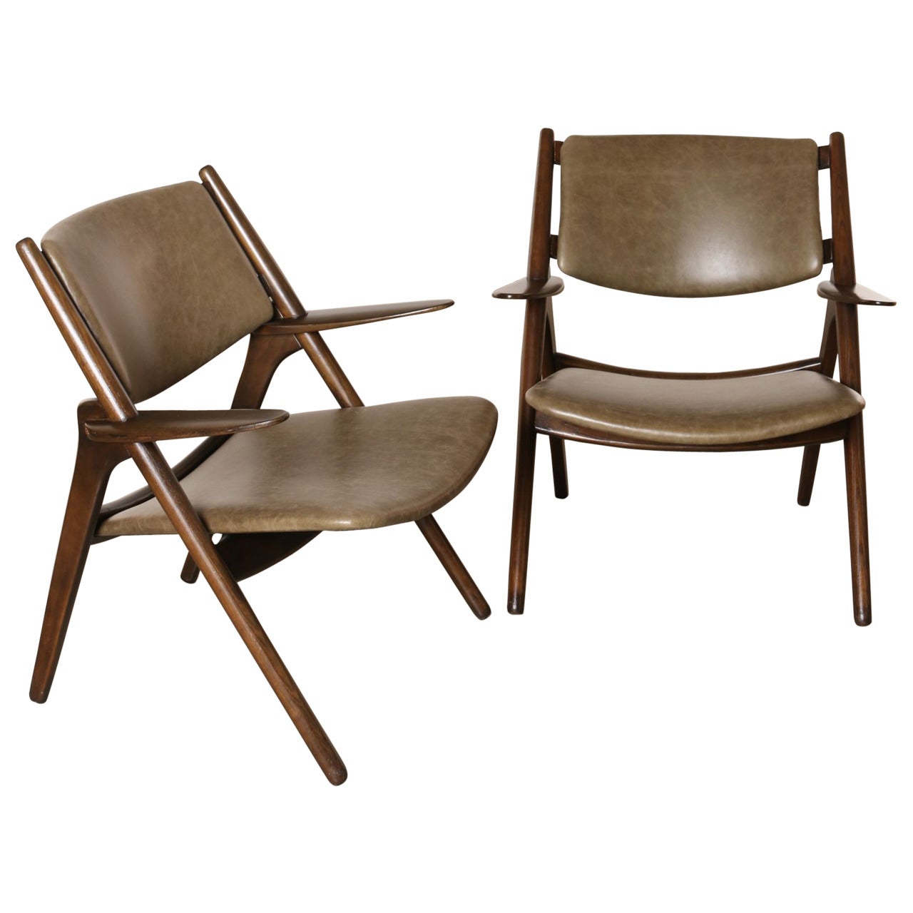 Pair of Vintage Sawbuck Lounge Chairs with Leather Seats, circa 1960s