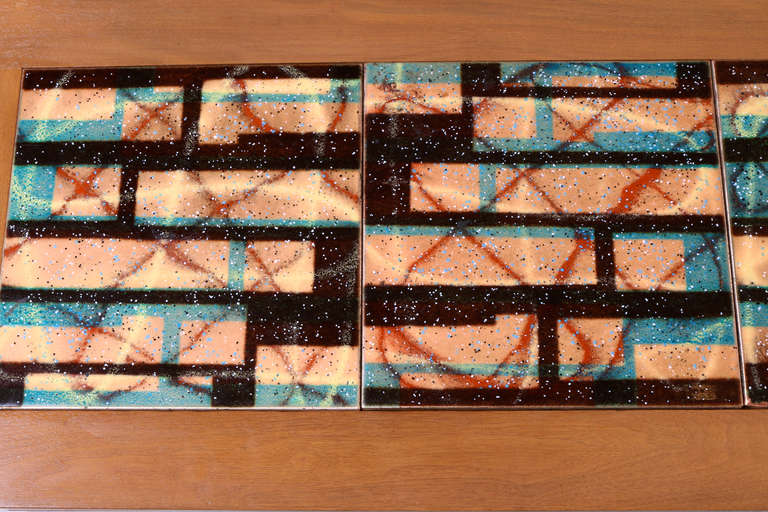 Tile Top Coffee Table John Keal for Brown Saltman In Good Condition In Los Angeles, CA