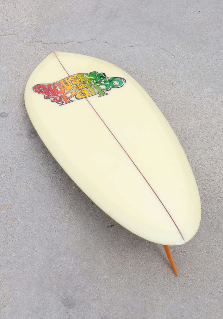 Original 1970's “House of Paipo” belly board from Newport Beach California. 
This board is in amazing condition with it's eye popping 1970's psychedelic logo and beautiful 9
