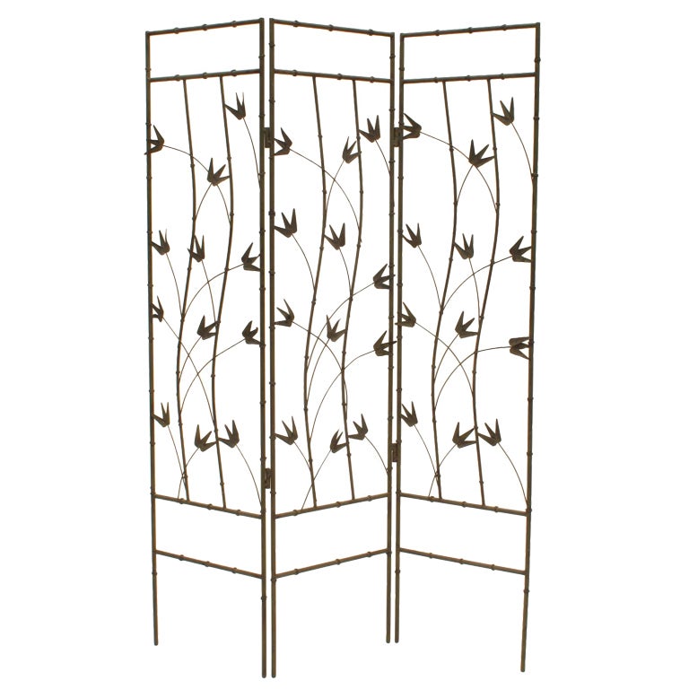 1920
s Metal Faux Bamboo Folding Screen