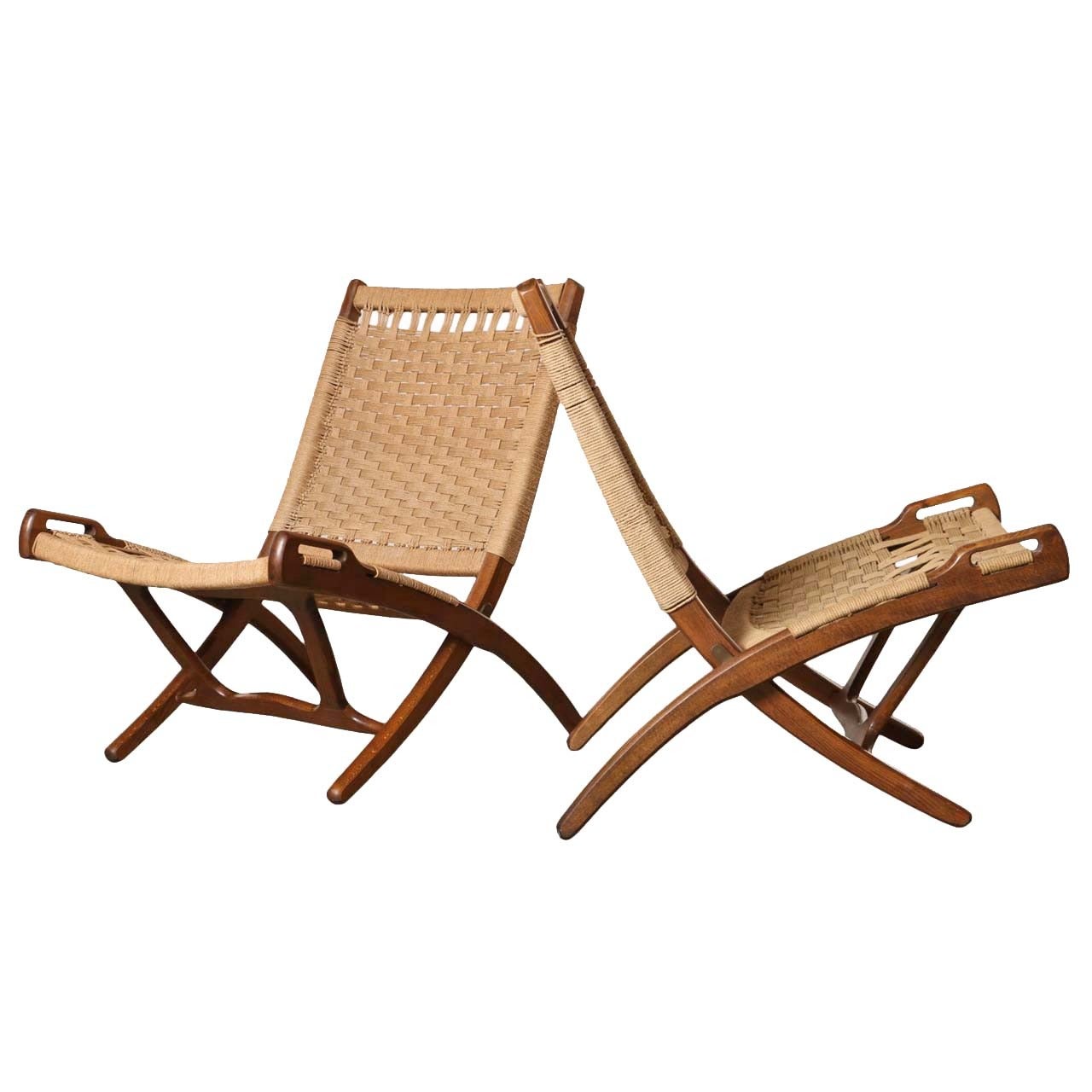 Pair of 1960s Wood and Rope Folding Chairs