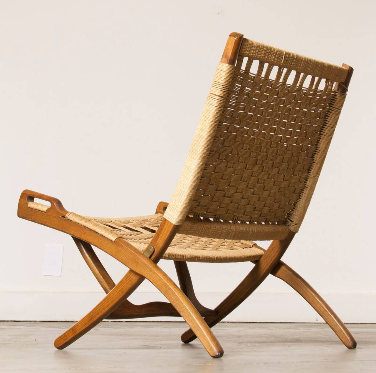 Danish Pair of 1960s Wood and Rope Folding Chairs