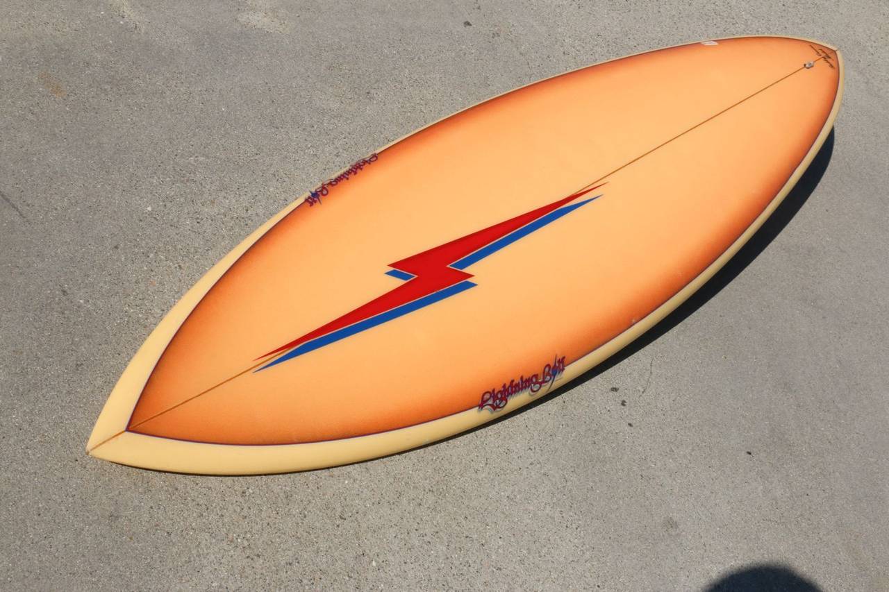 Late 20th Century Rare and Beautiful Bobby Owens Lightning Bolt Surfboard, Late 1970s