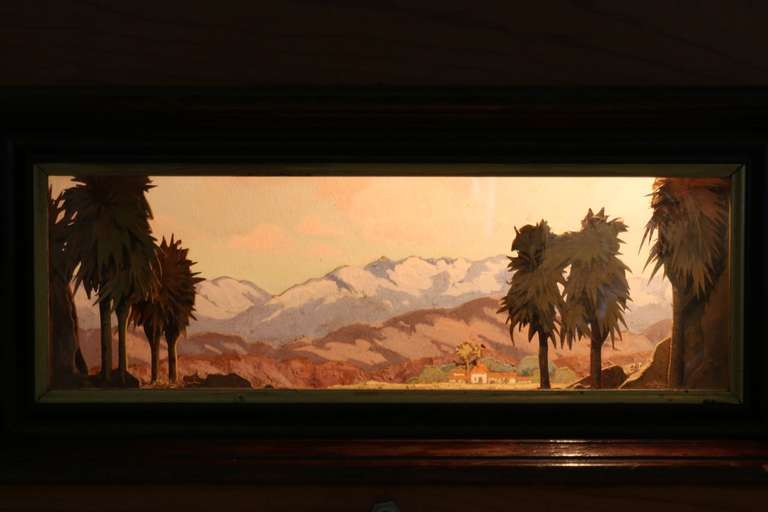 American Shadow Box Diorama Featuring Hand Painted California Plein Aire Landscape and Mission Painting, circa 1920's