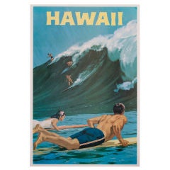 Retro Hawaii Surf Travel Poster
