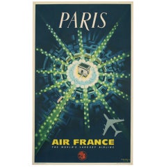 Air France Paris Travel Poster Original 1960s Edition by Pierre Baudouin