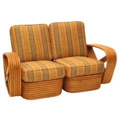 Paul Frankl Rattan Arm Chair and Loveseat Set