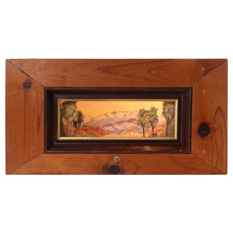 Shadow Box Diorama Featuring Hand Painted California Plein Aire Landscape and Mission Painting, circa 1920's