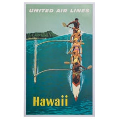 Retro United Airlines Hawaii Outrigger Travel Poster by Stan Galli