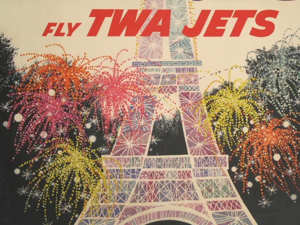 American Paris Fly TWA Poster 1960s