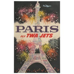 Paris Fly TWA Poster 1960s
