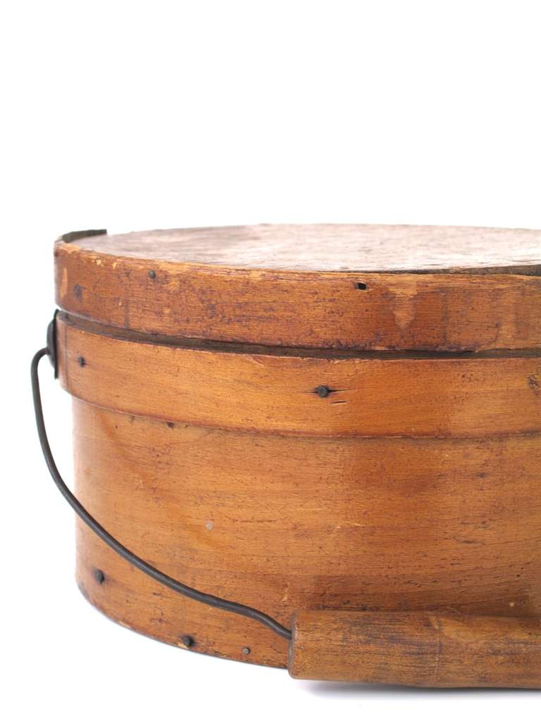 19th Century Cheese Box.  Original old finish. Old nails.  Untouched patina and structure. Nov 26 1873 is written on the inside of lid. Unrestored, original vintage condition.