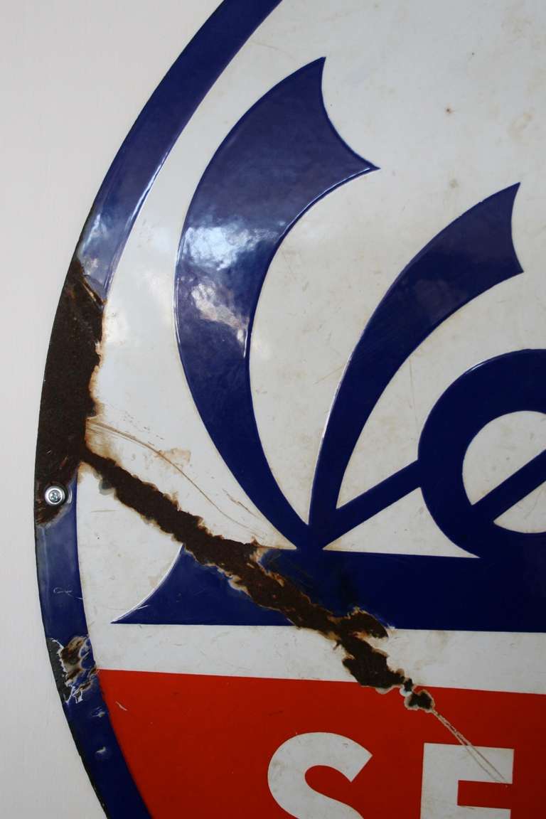 Original A.C.M.A. Paris Vespa Service Sign, 1950s Enamel 

Extremely rare in any condition - even rarer in as good condition as this. A.C.M.A. Vespa Service Sign from Paris.  Heavy porcelain enameled sign from the early 1950s.  Creamy white