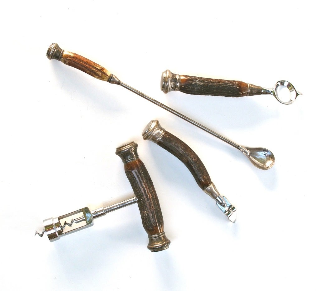 Bone, Antler Midcentury Bar Utensils Set