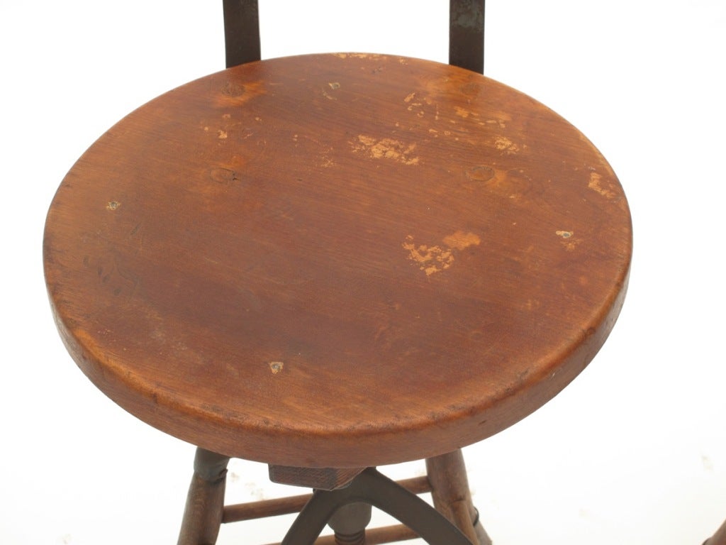 20th Century Heywood Wakefield Oak and Iron Industrial Stools, Early 1900s