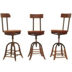 Antique Heywood Wakefield Oak and Iron Industrial Stools, Early 1900s