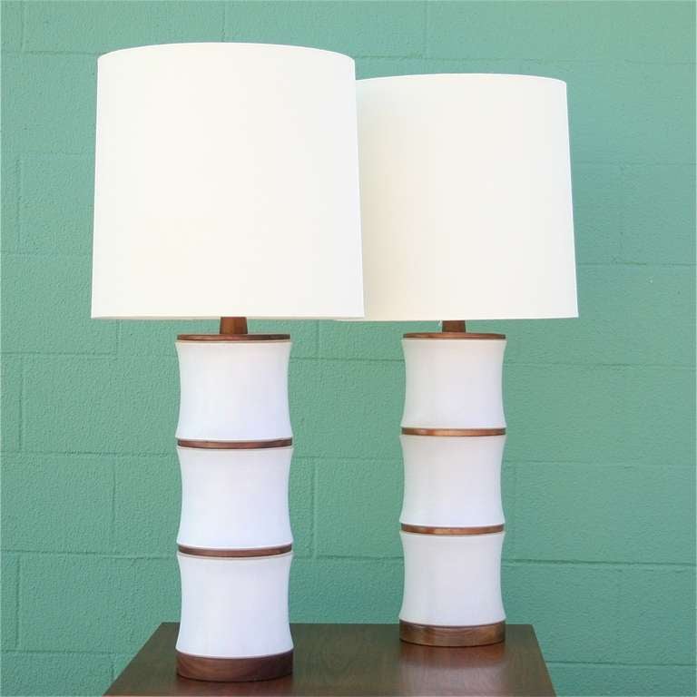 Large Ceramic Bamboo Lamp Pair by Gordon Martz, 1950s