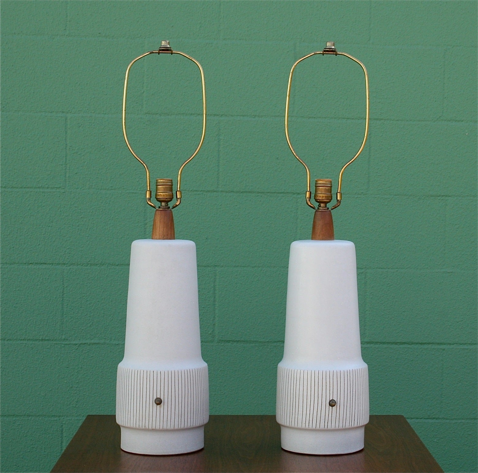 Pair of Ceramic and Walnut Table Lamps, Gordon Martz, 1960s