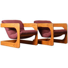 Cantilevered Lounge Chairs Pair by Lou Hodges for California Design Group, 1979