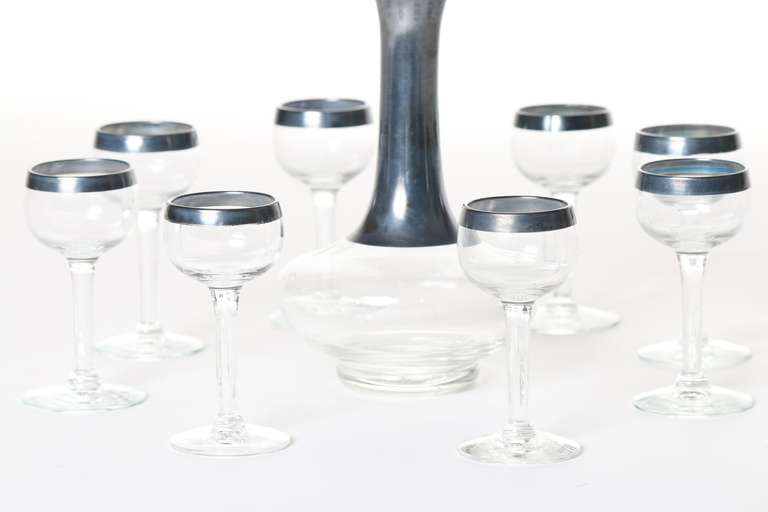 Mid-Century Modern Absinthe Decanter and 8 Glass Set