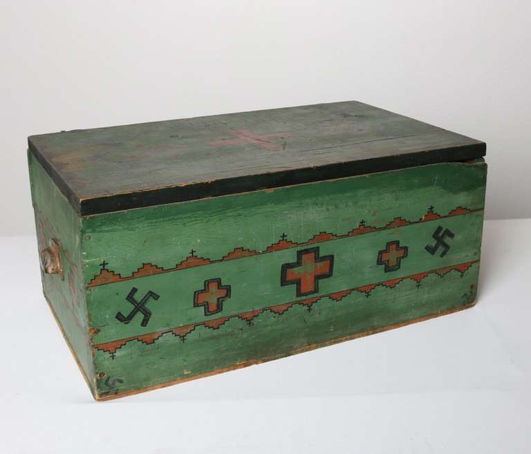 1920's Navajo Hand Painted Trunk or Box with Whirling Logs 2