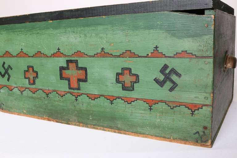 Native American 1920's Navajo Hand Painted Trunk or Box with Whirling Logs