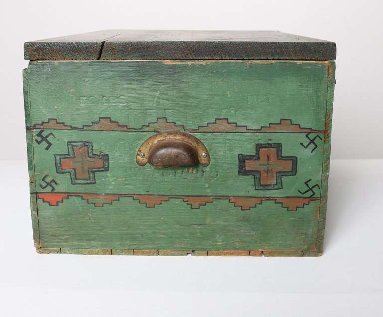 1920's Navajo Hand Painted Trunk or Box with Whirling Logs In Good Condition In Los Angeles, CA