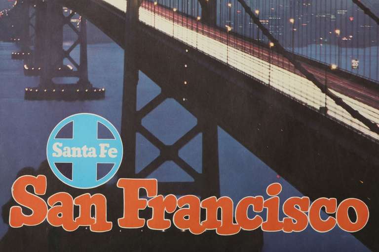 American San Francisco Bay Bridge Santa Fe Railway Poster, Original 1940's