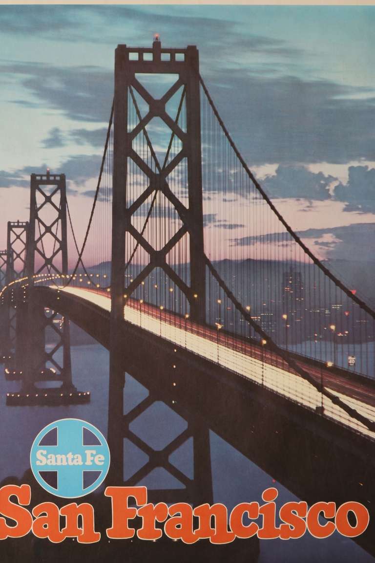 San Francisco Bay Bridge Santa Fe Railway Poster, Original 1940's In Good Condition In Los Angeles, CA