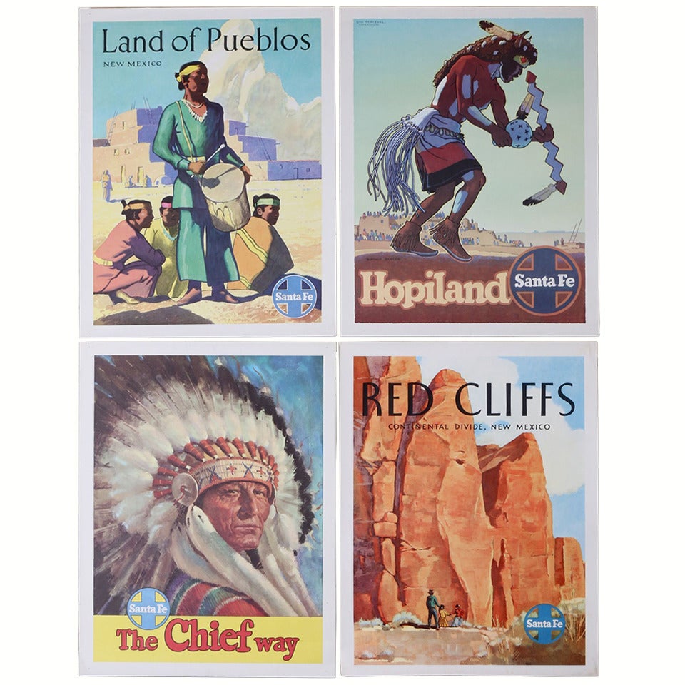 1940's Santa Fe Railway Travel Posters, Set of Four