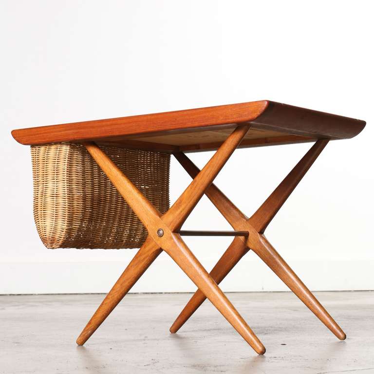 Teak Side Table with Woven Magazine Basket, 1960, Norway In Good Condition In Los Angeles, CA