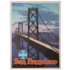 Vintage San Francisco Bay Bridge Santa Fe Railway Poster, Original 1940's