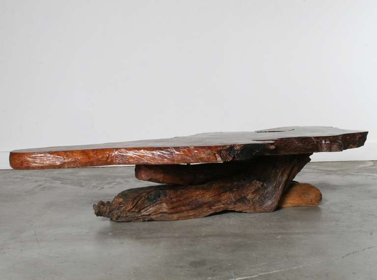 California Redwood Slab Coffee Table, 1960s In Good Condition In Los Angeles, CA