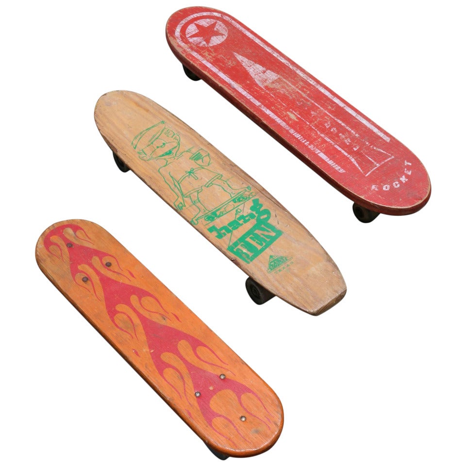 Collection of Three 1960's Wooden Skateboards