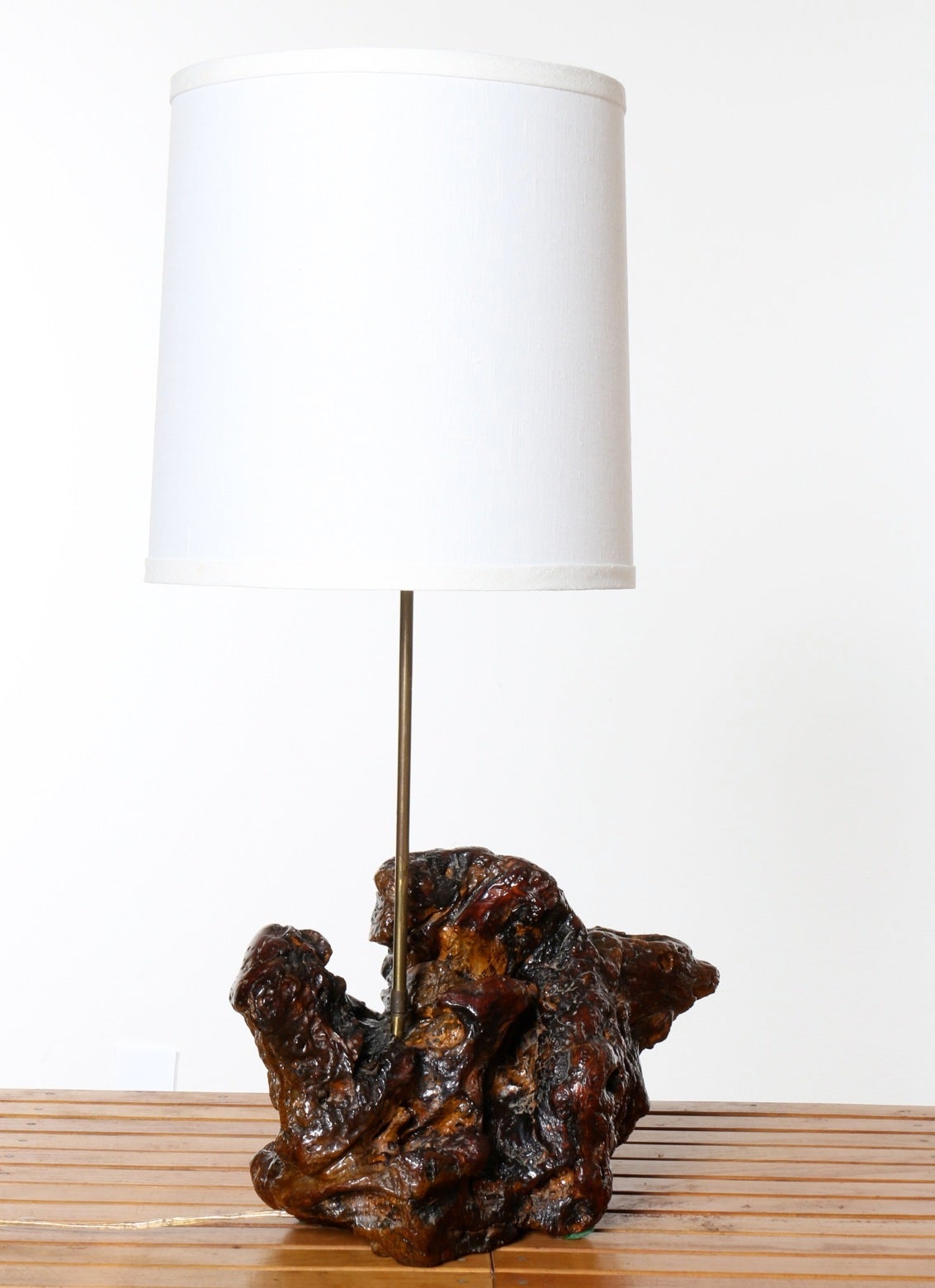 Burl Wood Table Lamp with Shade, California, 1960s For Sale 2