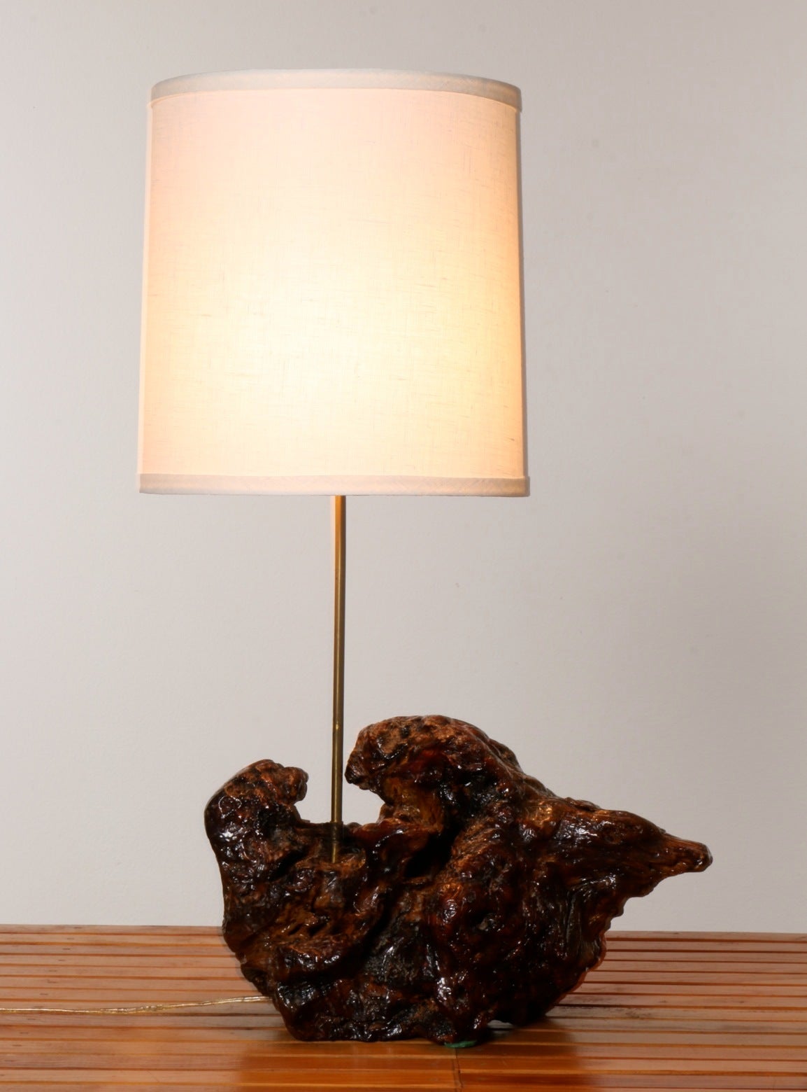 Mid-Century Modern Burl Wood Table Lamp with Shade, California, 1960s For Sale