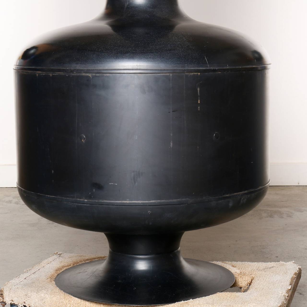 Mid-Century Modern 1970s Black Enamel Fire Drum Freestanding Gas Fireplace