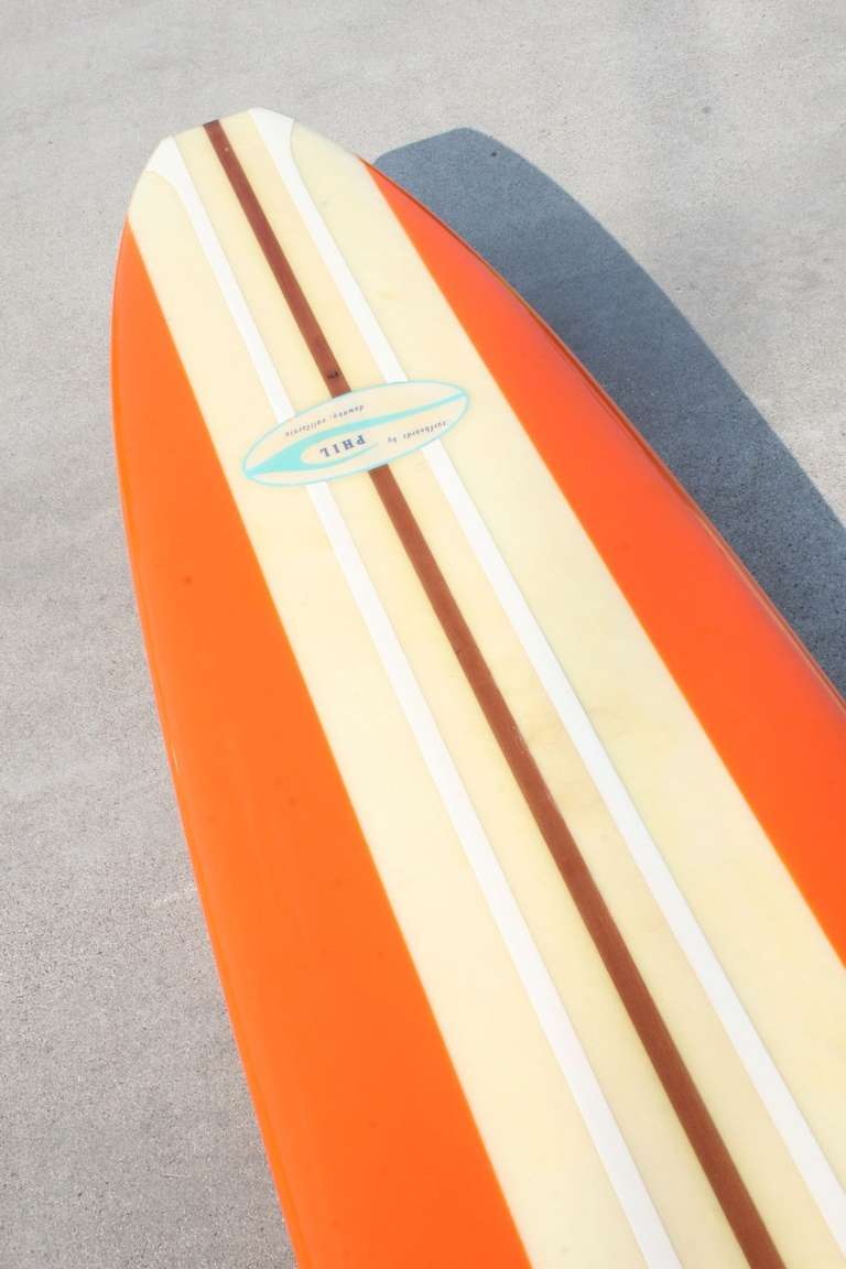 Mid-20th Century 1960's Phil Longboard, Surfboard to the Stars