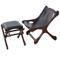 Don Shoemaker Sling "Sloucher" Chair and "Sling Suspension" Footstool