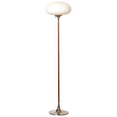 Laurel Standing Mushroom Floor Lamp, Walnut, Nickel and Opaque Glass