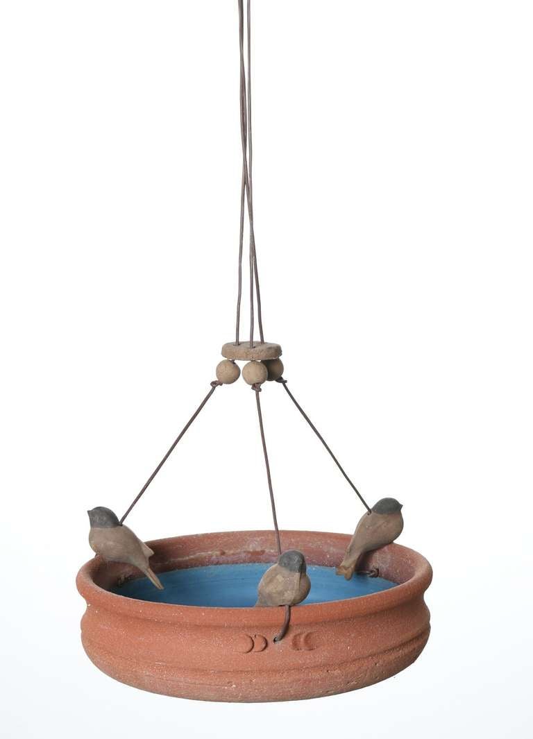 California Ceramic Bird Bath with Blue Interior by Stan Bitters for Hans Stumpf 1